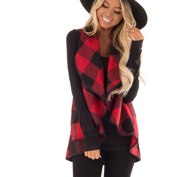 plaid waterfall vest